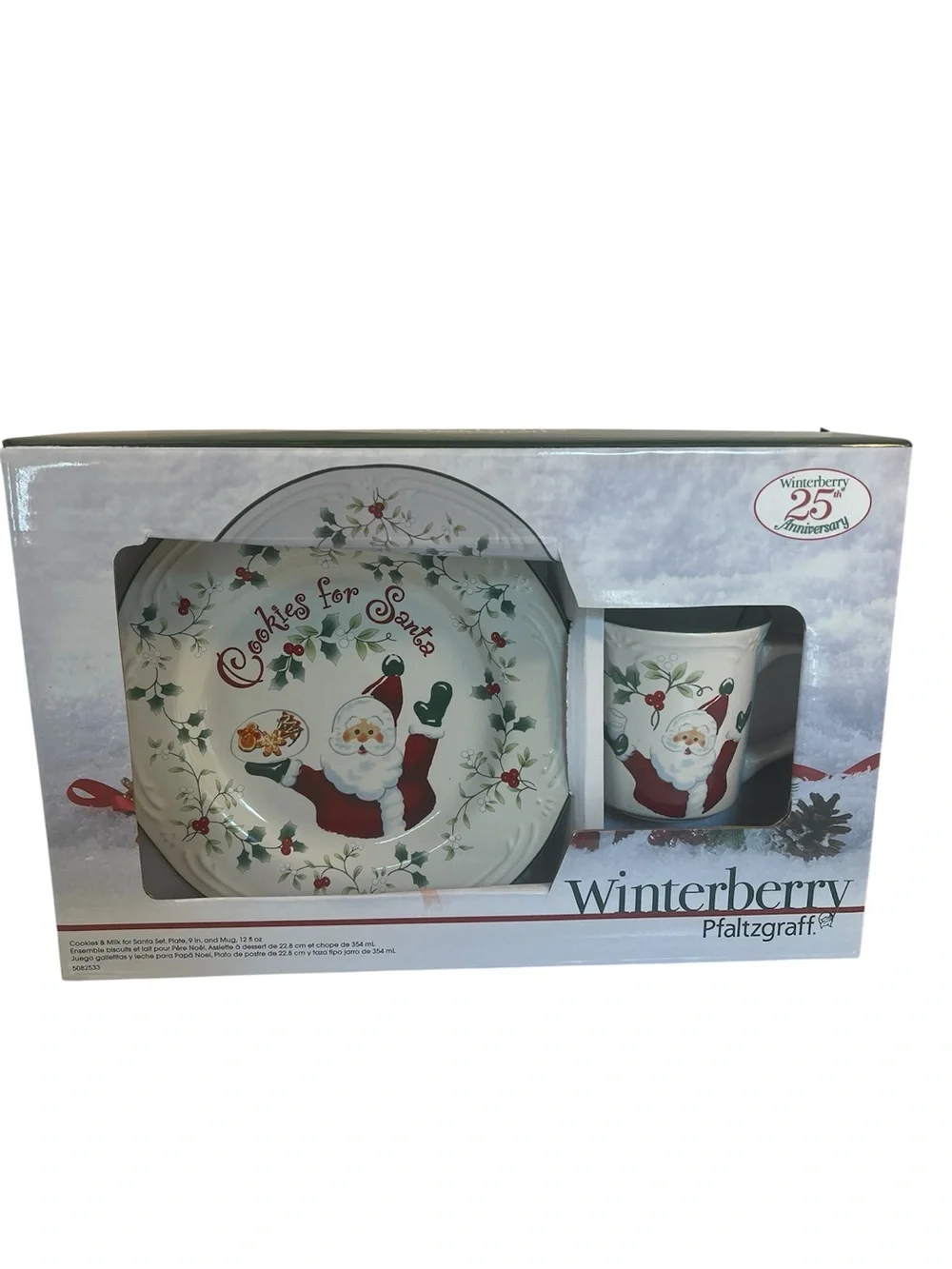 Winterberry Cookies for Santa White/Red/Green Santa Plate and Mug—NWT
